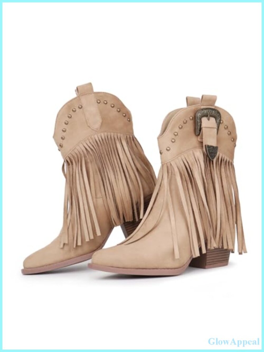 Suede Fringe Studded Ankle Booties Snip Toe Western Heel